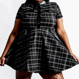 Killstar Menace Collar Dress Ash Tartan Plaid Plus Size